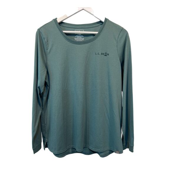 LL Bean Top Womens Size Large Long Sleeve Crew Neck Graphic Logo Heathered Green - Picture 1 of 10